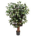 Benjamini Ficus, , grote kunstboom, kamerplant, decoratie met echt houten stam, voor kantoor, decoratie, slaapkamer, eetkamer, binnen, buiten, groen/rood, 91 cm