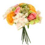 Kunstrozenboeket met hortensia, boeket, kunstbloemenboeket, zijden bloemen, boeket, hortensia-boeket, rozen, kunstbloemen, bruiloft, wit/roze/oranje