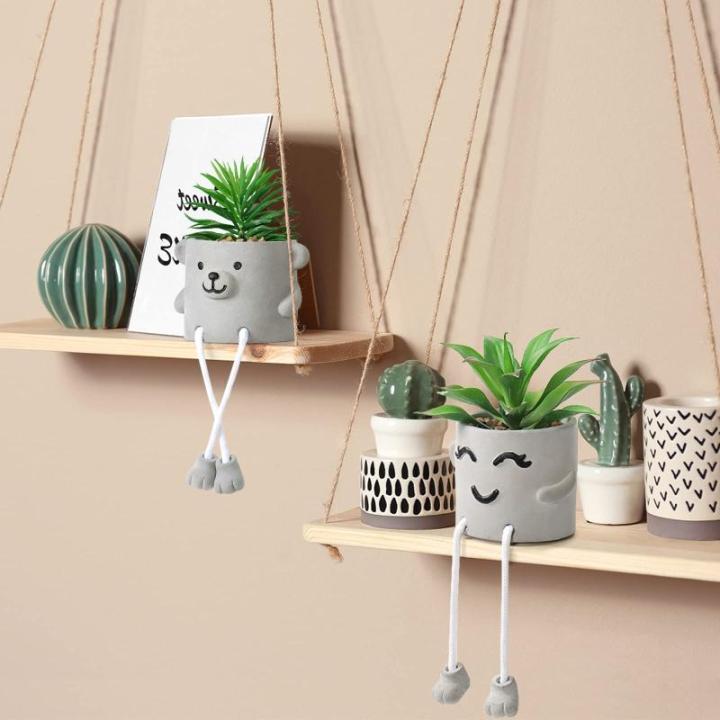 Set van 2 in pot, mini-kunstplant nepvetplanten met hangende poten, emotioneel cement potplant faux decoratieve plant voor thuis, kantoor, tafeldecoratie boekenkast