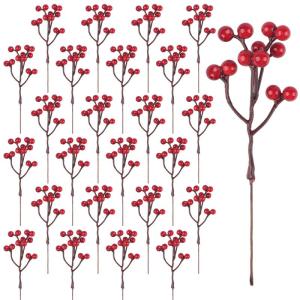 36 Stück Künstliche Rote Beeren Beeren Aus Stechpalmen Rote Beeren Deko für Christbaumschmuck Blumen Kranz DIY Handwerk Winter Dekoration