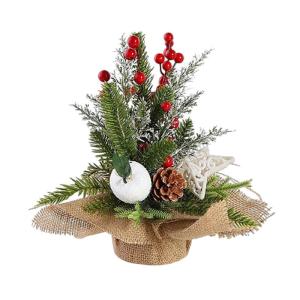 Kunstkerstboom, 30 cm, kunstkerstboom met bessen, sneeuwbedekte kerstversiering voor zelfgemaakte tafel-kerstdecoraties, wit