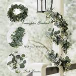 4 stuks kunstslingers, eucalyptus met wilgenbladeren, groene bladeren, witte bloemen, slinger, , hangplant voor achtergrond, bruiloft, decoratie, tafelloper, middenstuk