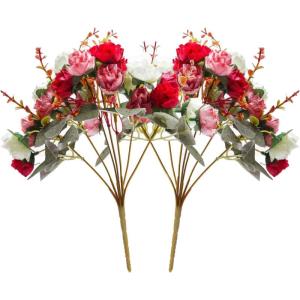 21 kunstzijden rozen, 2 bundels , decoratieve kleine boeketten , kunstboeket, realistisch plastic boeket voor huis, feest, taartdecoratie