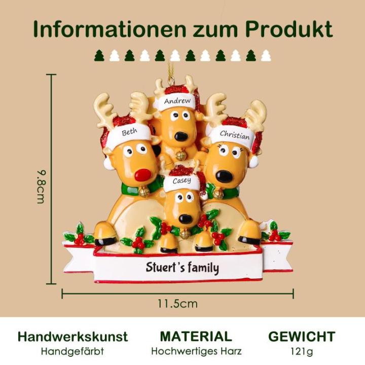 Gepersonaliseerde kersthangers met 2/3/4/5/6/7/8 familienamen - 2023 kunsthars kerstboomversiering gepersonaliseerde familie, partners en vrienden 4