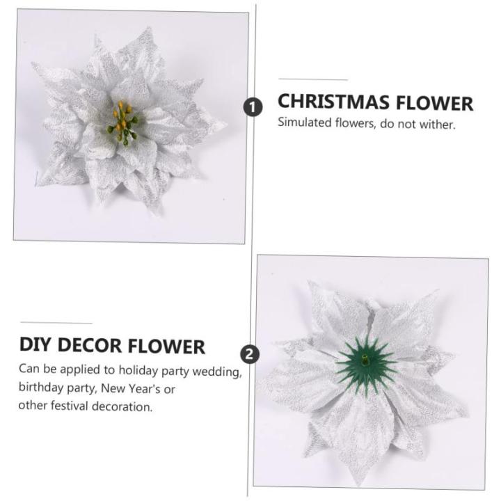 14 STK künstliche Blumen weihnachtsglitzerblumen dekorativ silberner Weihnachtsschmuck Rot Hochzeitsdekoration künstliche blüten Weihnachtsdekorationen dekorative Kunstblumen Sp
