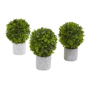 4340-S3 Künstliche Buchsbaumpflanze, Seidenpflanzen, 23 cm, Grün, 3 Stück