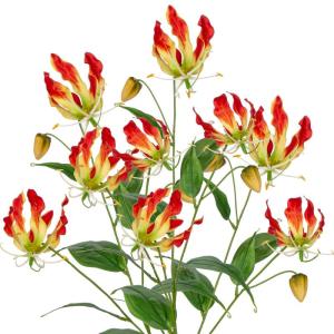 Gloriosa Lily Kunstbloemen, 3 stuks, rode klimlelie, lengte 84 cm, kunsttakken, lentebloemen, kunstplant voor bloemstuk, thuis, resto, kantoor, decoratie