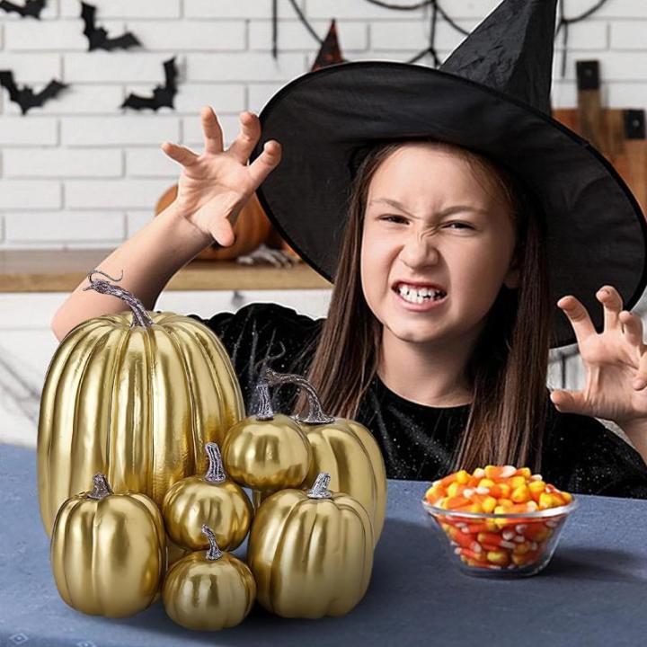 Herbstkürbisse, 7 Stück Künstliche Kürbisse, Schaumstoff, Herbstkürbis für Ernte, Herbs_t, Tisch, Zuhause, Garten, Erntedankfest, Halloween, Party-Dekoration