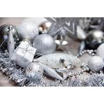 Kerstboomversiering - zilver - 60-delig - set incl. boompunt, ballen, parelketting, slinger en sterren - kunststof