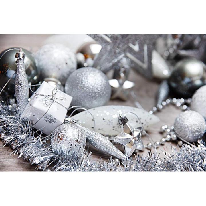 Kerstboomversiering - zilver - 60-delig - set incl. boompunt, ballen, parelketting, slinger en sterren - kunststof