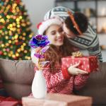 Cadeaus voor vrouwen, kleine Galaxy regenboog paarse roos bloem met vaas, kerstman cadeaus voor mama, jou, vriendin, vrouwen, cadeau voor Kerstmis, verjaardag, Valentijnsdag