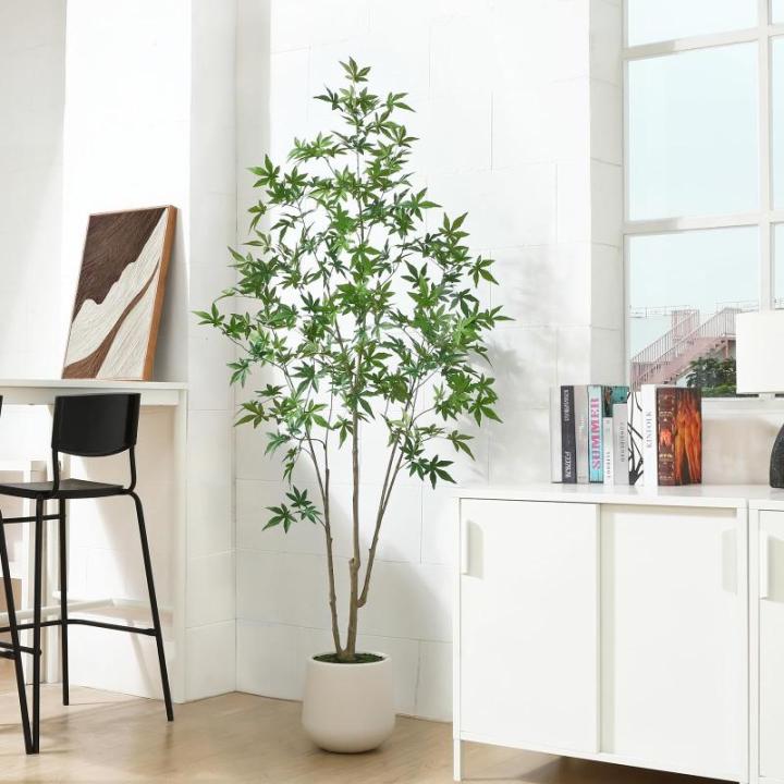 Kunstplant esdoorn 180 cm grote in witte bloempot, esdoornboom als echt voor thuis, kantoor, tuindecoratie (1 stuks)