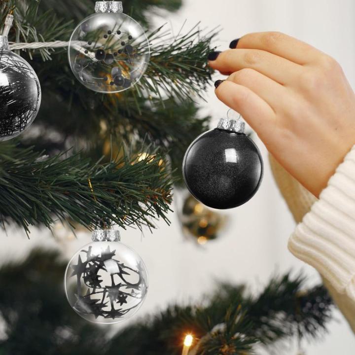 , zwart, 24 stuks, kerstboomversiering, kerstdecoratie voor Kerstmis, feest, 6 cm