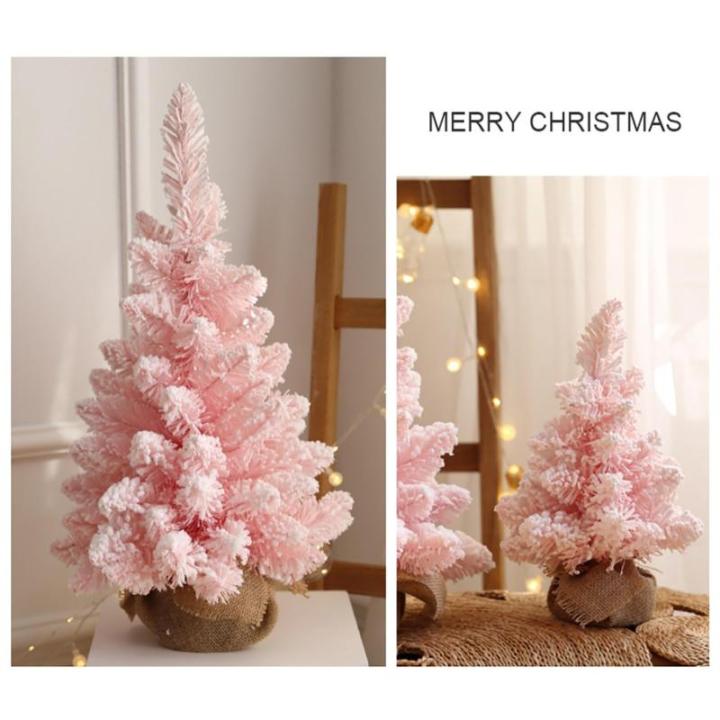 Home Table Tip Künstlicher rosafarbener Weihnachtsbaum aus Kiefernholz, Mini-Weihnachtsbaum mit Beflockung, realistische Weihnachtsdekoration für Heimbüro-Dekorationen, Tischdek