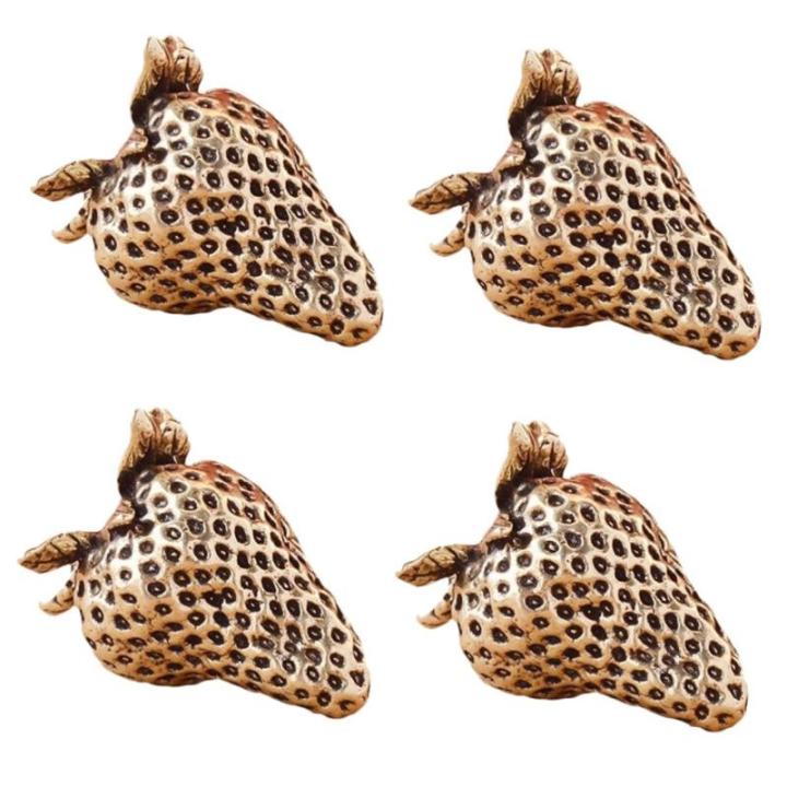 4 Stück Messing-Erdbeere Obstdekor Aus Messing Desktop-erdbeer-Ornament Kleine Messingverzierung Tischdekoration Kleines Erdbeerdekor Messingfigur Bastelfigur Aus Messing Golden