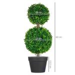 , set van 2 buxusboom, 60 cm kunstplant met dubbele bal, uv-bestendige kamerplant, kunstboom, plantendecoratie voor binnen en buiten, groen