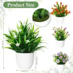 met pot, kleine potplanten, 4 stuks, kunstplant met bloemen, groene planten, decoratie, plastic planten, indoor decoratie voor kantoor, huis, balkon, woonkamer, badkamer