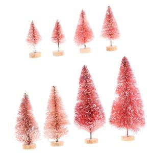 8st Desktop Kerstbomen Boom Sneeuwroestbomen Kerst Tafeldecoratie Kerstdecoratie Mini Kerstbomen Met Vorst Ornamenten Sisal Sneeuwbomen Lichten Roze IJzerdraad