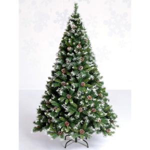 Weihnachtsbaum, 9,8 Fuß beflockter Schnee-Weihnachtsbaum, künstliche Weihnachtskiefern mit aufklappbarer Tannenzapfendekoration, unbeleuchtet, Metallständer for festliche Feiert
