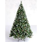 Weihnachtsbaum, 9,8 Fuß beflockter Schnee-Weihnachtsbaum, künstliche Weihnachtskiefern mit aufklappbarer Tannenzapfendekoration, unbeleuchtet, Metallständer for festliche Feiert