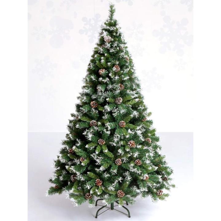 Weihnachtsbaum, 9,8 Fuß beflockter Schnee-Weihnachtsbaum, künstliche Weihnachtskiefern mit aufklappbarer Tannenzapfendekoration, unbeleuchtet, Metallständer for festliche Feiert