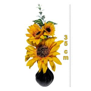813 Vaas met nylon minibloem, 32 cm, chroom-blauwgroen