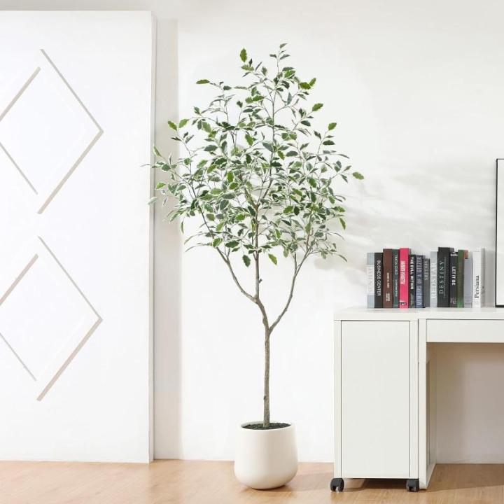 Ficus Benjamina Kunstplant 180 cm, witte pot, nep tropische plastic , groot voor woondecoratie, slaapkamer, tuin (1 stuks)