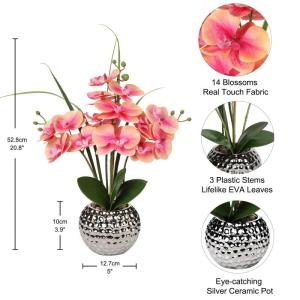 Kunstblumen Orchidee Künstliche Kunstpflanze Phalaenopsis Rosa Blumen Deko Höhe 49 cm, Fest verankert im Keramiktopf