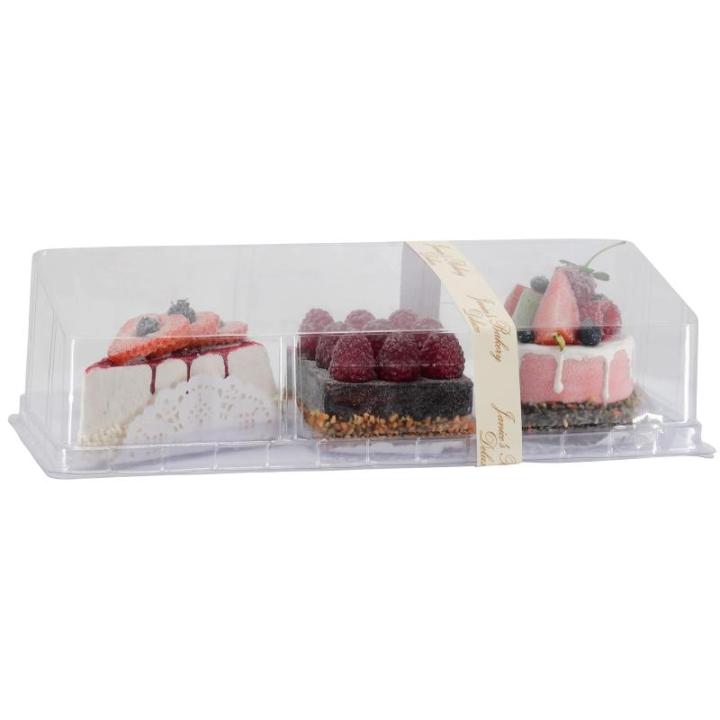 Levensechte levensmiddelen dummy, kunstgebak, food dummy/plastic eten, decoratie (taartjes fruit, set van 3)