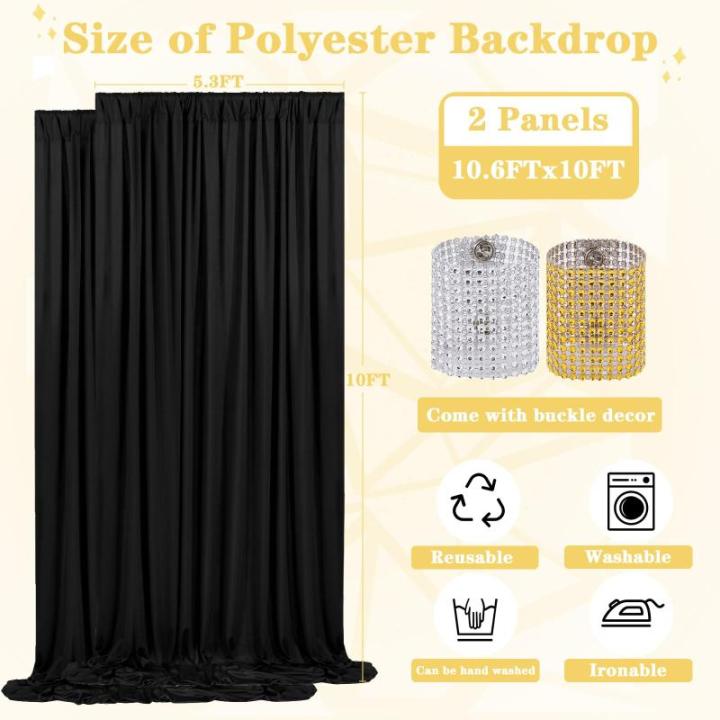 Schwarzer Polyester-Hintergrund: faltenfreier schwarzer Hintergrund, Vorhang, 2 Stück, 1,6 x 3 m, Halloween-Hintergrund für Geburtstag, Junggesellenabschied, Party, Bühne, Fotog