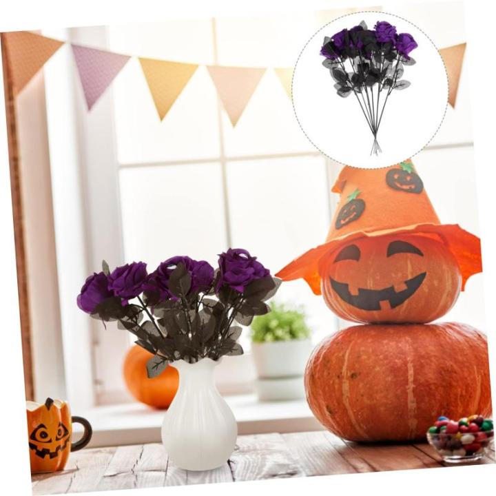 8St Augenblumenarrangement Dekor Seidenstrauß aus schwarzen Rosen Verzierungen Halloween Party Halloween Scherzartikel kunstpflanze emulierte Rose Halloween-Rose Polyester Lavende