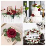 Kunstbloemen, rozen, 25 stuks, kunstrozen met steel, voor doe-het-zelf bruiloft, Valentijnsdag, Moederdag, babyshower, boeketten, bruid, woondecoratie, donkerrood