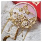 Chinese Bruids Fan Boeket Kunstbloemen Parels Bruiloft Decoratieve Bruid Fotografie Ornamenten Home Decor (Argento)