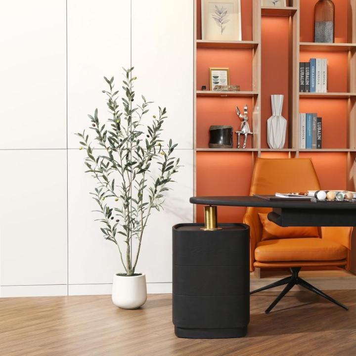 Olijfboom, kunstplant, 150 cm, kunstplant met levensechte vruchten, kunstolijfboom in witte pot, indoor decoratie (1 stuks)