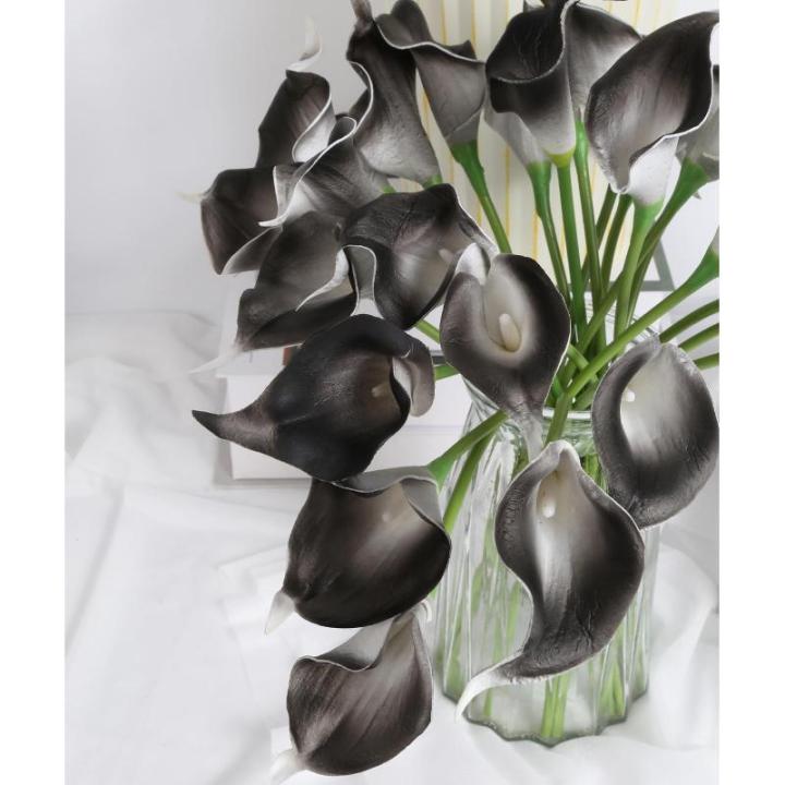 Künstliche Calla-Lilien für Dekorationen, 24 Stück, grau-schwarz, künstliche Blumen, Calla-Lilienstrauß für Hochzeit, Tafelaufsätze, Blumen-Dekoration, Heimdekoration, Grau 