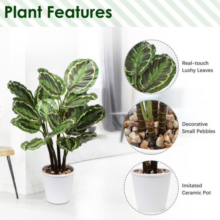 24 inch Kunstmatige Calathea Medallion Plant Nep Planten Home Decor Tropische Faux Plant in Pot voor Home Garden Office Decoratie