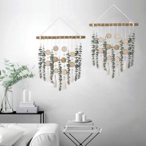 Badkamer Decor Kunstmatige Eucalyptus Groen Opknoping Muur Decor Faux Eucalyptus Bladeren Opknoping Plant op Houten Stok met Rieten Bal Rustieke Boerderij voor Slaapkamer Kwekerij 