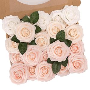 Kunstbloemen, rozen, 25 stuks, kunstrozen met stelen, kunstbloemen, rozen voor bruiloft, thuis, feest, babyshower, Valentijnsdag, decoratie, serie champagnekleur