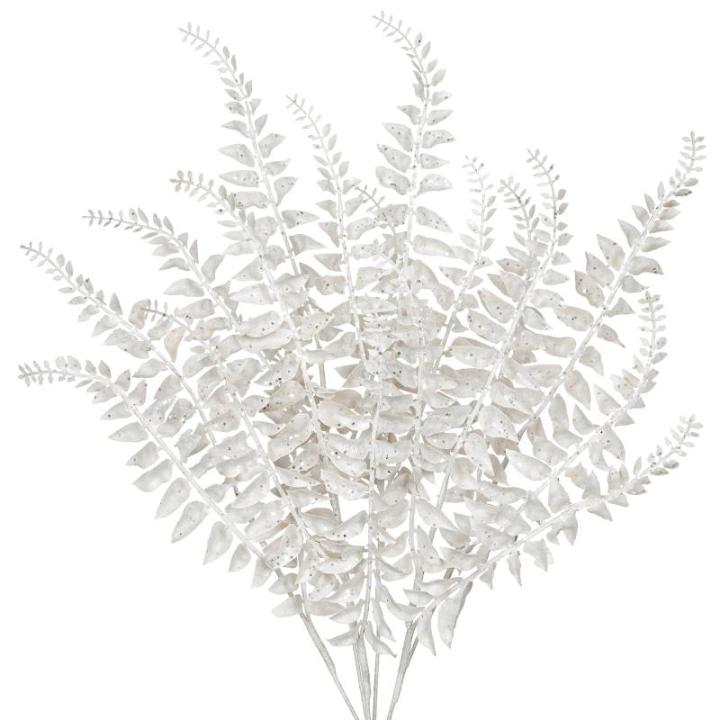 68 cm, set van 4 , kunsttak, kerstdecoratie, glitter, kerstbladeren voor kerstboom, Nieuwjaar, ornamenten, kunstvaren voor feestdagen, eettafeldecoratie, wit