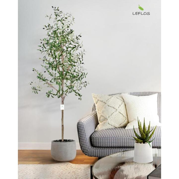 210cm künstliche Olivenbaum, nur für den Innenbereich mit lebendigem Stamm, verstellbarem Zweig und prallen Oliven, deko für Büro, Laden, Wohnung und Party