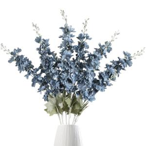 6 stuks Delphinium ridderspoor zijden bloemen 85 cm lange steel bloemen voor thuis bruiloft kantoor feest arrangement decoratie (Haze Blue)