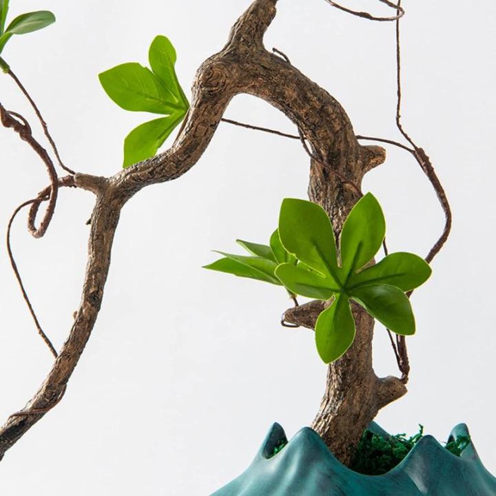 Künstlicher Bonsai-Baum Künstliche Bonsai-Baumpflanzen mit Vintage-blauen Töpfen, Simulationsblume, künstliche Topfpflanze, elegante Innen-, Büro- und Wohnzimmer-Desktop-Dekor
