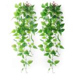 2 stuks kunstmatige hangende planten met manden, nep hangende klimop wijnstok muur opknoping planten groen voor huis tuin kamer bruiloft decoraties