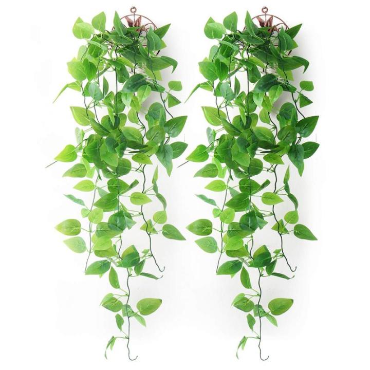 2 stuks kunstmatige hangende planten met manden, nep hangende klimop wijnstok muur opknoping planten groen voor huis tuin kamer bruiloft decoraties