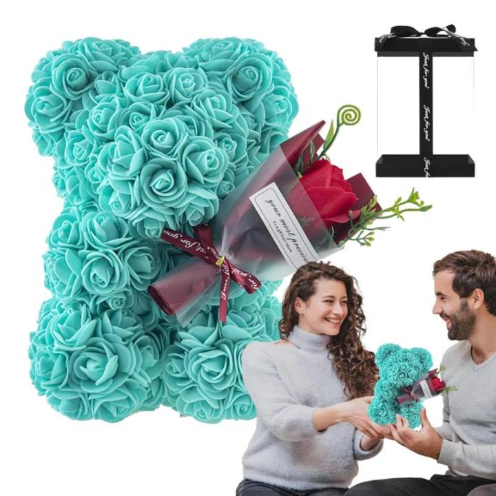Valentijnsdag rozenbeer cadeau voor haar rozenbeer schattige teddybeer, kunstrozenbeer met rozenboeket, romantische rozen teddybeer cadeau voor Kerstmis