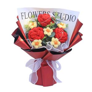 Gehäkelter Blumenstrauß mit Licht, Fertig Gestrickter Strauß, Kunstblume, Handgemachter Strickstrauß Zum Valentinstag, Rot