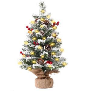 Mini-kerstboom, 55 cm, kleine kerstboom, kunsttafel met ledlampjes en decoraties, voor Kerstmis, tafeldecoratie