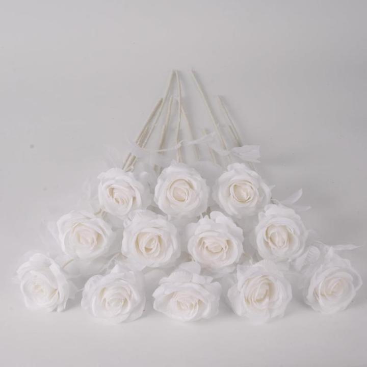 12 stuks Kunstmatige Rozen, 53cm Kunstrozen Enkele Lange Steel , Realistische voor Bruiloftsboeket, Thuis Tuin Woonkamer Hotel Kantoor Decoratie (Puur Wit)