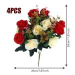 Friedhofsblumen für Grab, 4 Bündel Gefälschte Rosen 11.8 '' Künstliche Blüten für Graves 12 Blumenköpfe Seidengedenkblumen für Grab Vase Cemetery Dekor rot, künstliche Blu