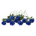 10 stuks zijden kunstrozen bloemen bruidsboeket bloemen (blauw)